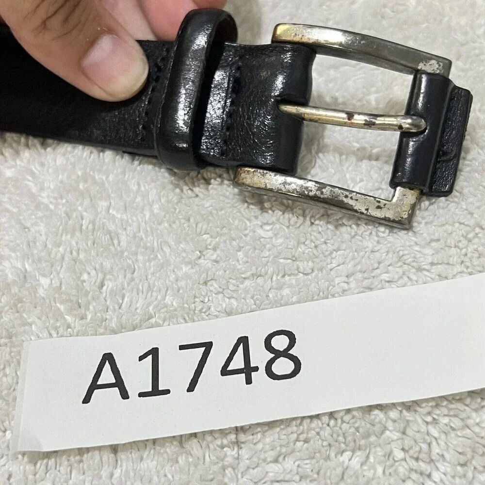 Mens Black Thick Leather Belt 36 Silver Buckle 1”Vintage Classic Grunge Goth